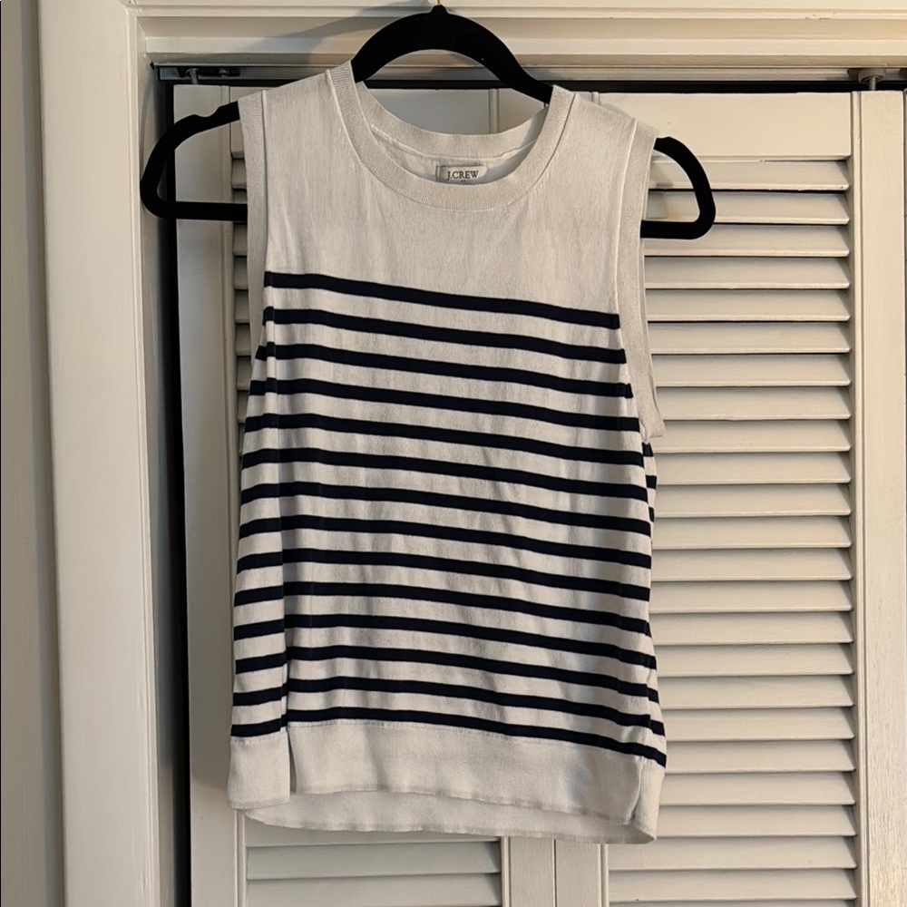 J. Crew Sleeveless Top in White and Navy Stripes